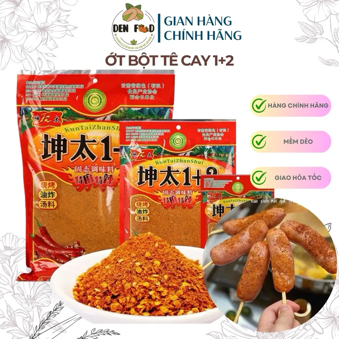 (gói 100g) Ớt Bột Vân Nam Kuntai Trộn Tê Cay 1+2 Tẩm ướp đồ nướng, pha chế đồ chấm - Ăn Vặt Denfood Gia Vị