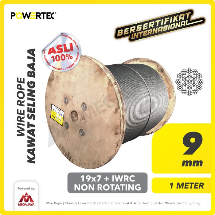 Promo POWERTEC Wire Rope / Kawat Seling Baja 19x7 IWRC 9mm NR - 1 Meter ...