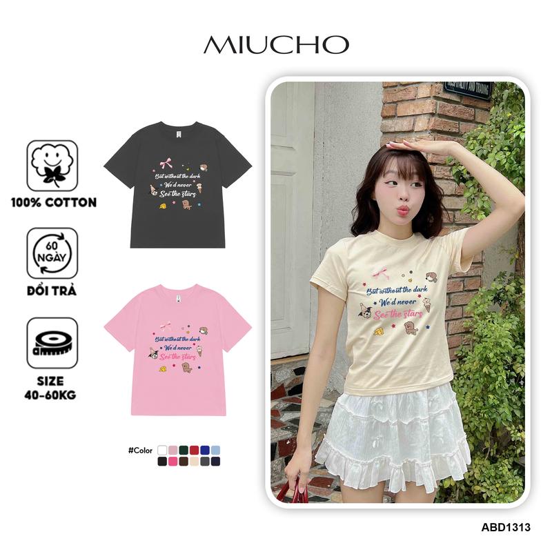 Áo thun baby tee nơ conquette xinh form ôm ABD1313 Miucho tay ngắn cổ tròn hotrend in mix