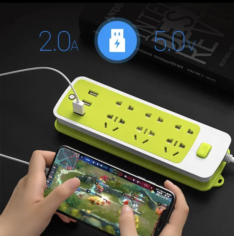 Ổ Cắm Điện Đa Năng Chống Giật Kèm 3 Cổng Usb Màu Xanh 3