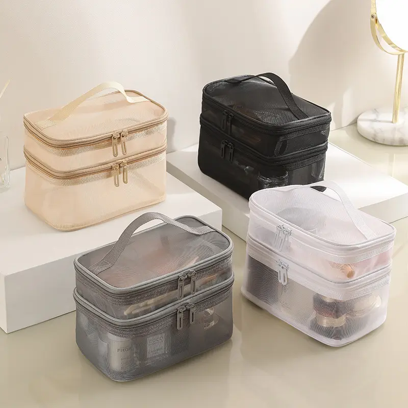 Cosmetic Bag Multi-functional travel Bag Portable Large transparent Mesh Double-layer Mesh Bag storage Bag