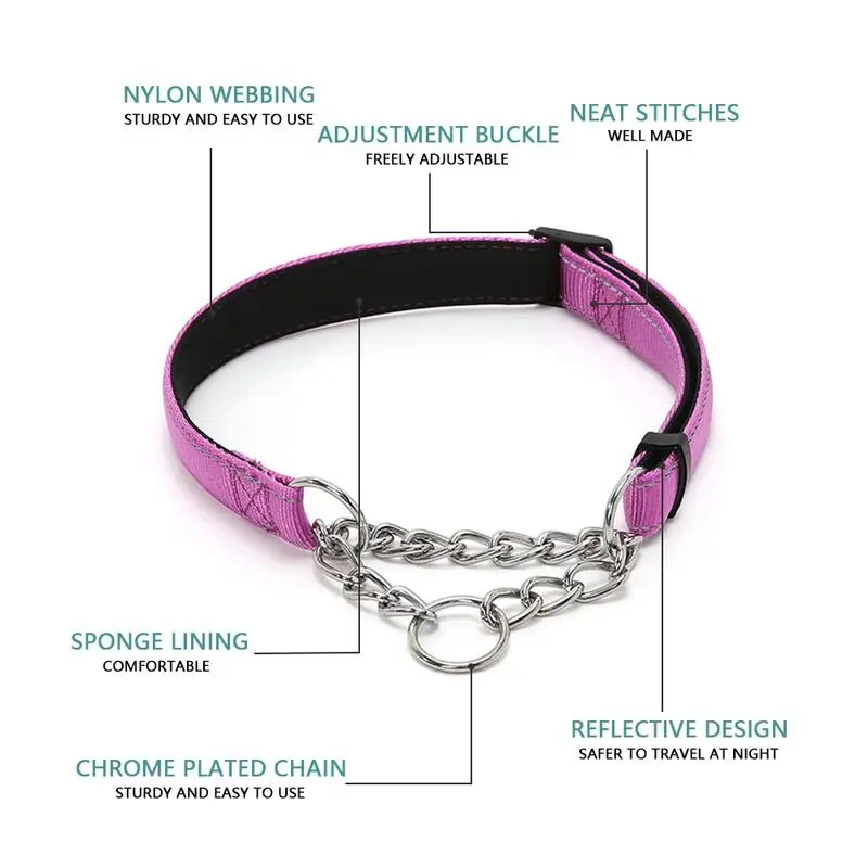 Vòng cổ cho thú cưng, Martingale cổ áo - Dây chuyền thép không gỉ, Vải Nylon phản quang, Thích hợp cho chó Nhỏ, Trung Bình và Lớn 2