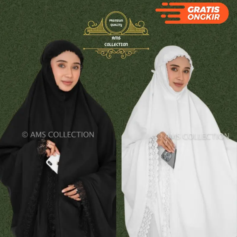 Bergo Umroh Haji Bahan Katun Premium Hijab Jumbo Bersaku Renda Mewah 0