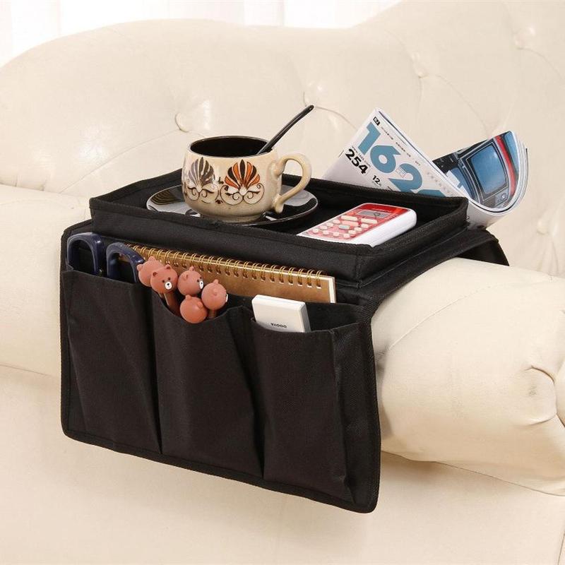 Sofa Armrests Storage Bag, Multifunctional Living Room Furniture Foldable Sofa Side Organizer for Remote Control, Snack, Magazines, Water Cup, Home Accessories 4