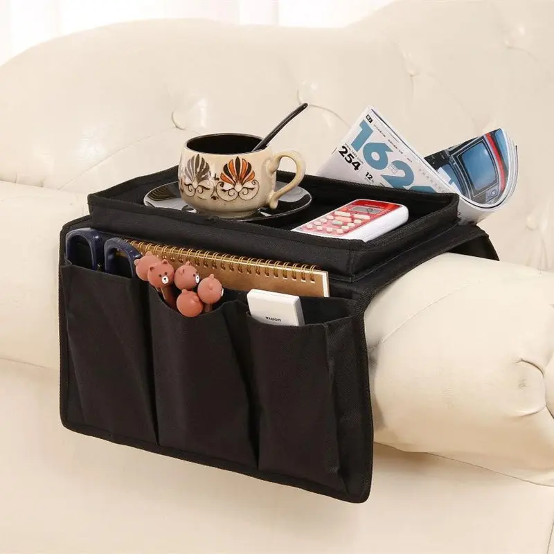 Sofa Armrests Storage Bag, Multifunctional Living Room Furniture Foldable Sofa Side Organizer for Remote Control, Snack, Magazines, Water Cup, Home Accessories 4