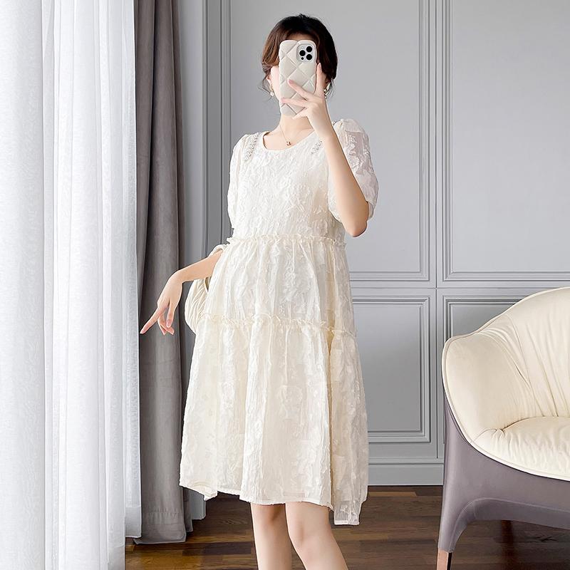 M69877# Pregnant Dress Trendy Loose Dress Women Korean Style Bubble Sleeves Elegant Stylish Summer Slim New Arrival Pregnancy Clothes Dress 2