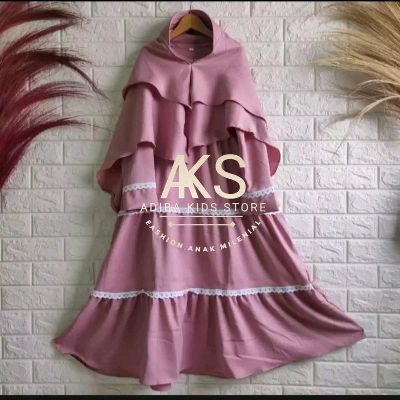 gamis renda anak usia 5sampai 12 tahun Kerudung Motif Muslim Nyaman Dress Syari Tanggung Baju Remaja 1