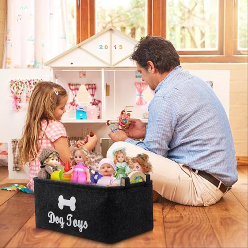 Felt Pet Toy Storage Basket, 1 Count Portable Foldable Pet Toy Storage Box, Multi-purpose Large Capacity Pet Toy Organizer, Home Organizers 2