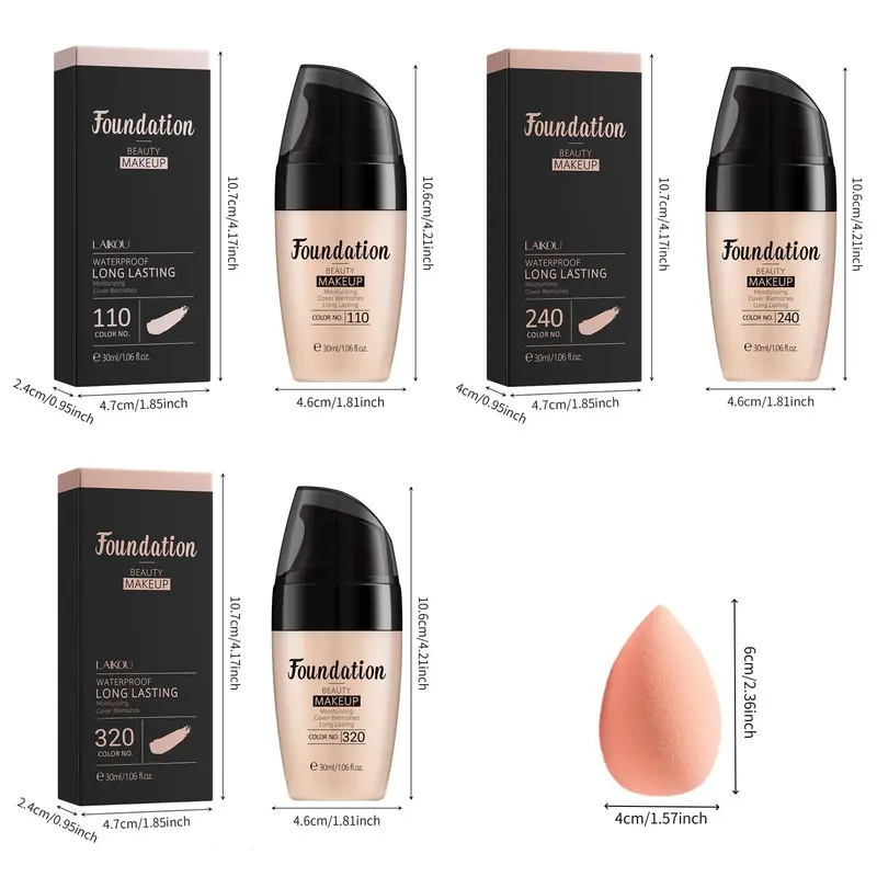 Long-lasting Foundation & Sponge Set, Moisturizing Foundation & Sponge, Waterproof Makeup Set, Makeup Accessories for Women 1
