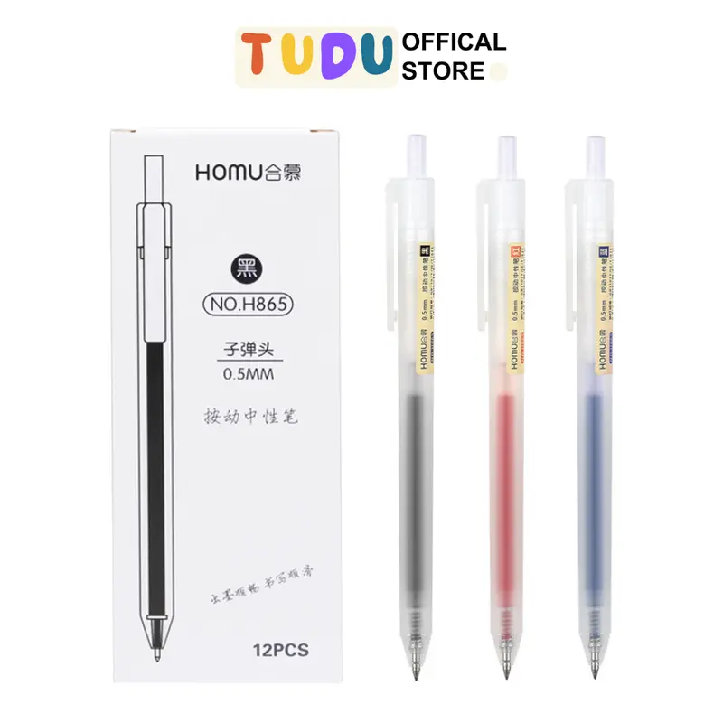 Bút bi mực gel Muji thân mờ bấm cơ học ngòi 0.5mm tiện lợi dành cho học sinh kiểu dáng basic Tudu