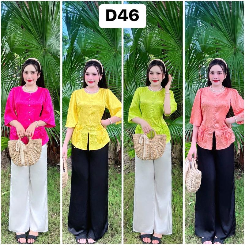 Áo lẻ và Bộ bà ba cách điệu có túi đi chơi và đi chùa, có lẻ áo cho nữ chất liệu Gấm 2 Da cao cấp, áo tay lỡ, nút ngọc trai mã sản phẩm D46