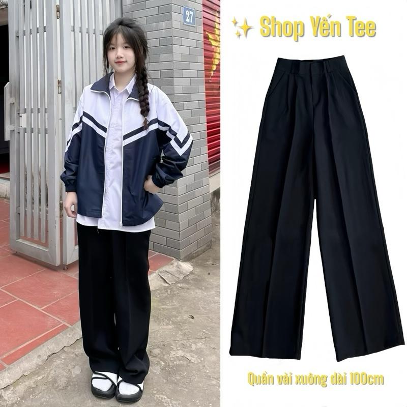 Quần vải ống suông 1 cúc ,cạp cao thiết kế xếp ly Yến Tee Shop chất đẹp dành cho nữ