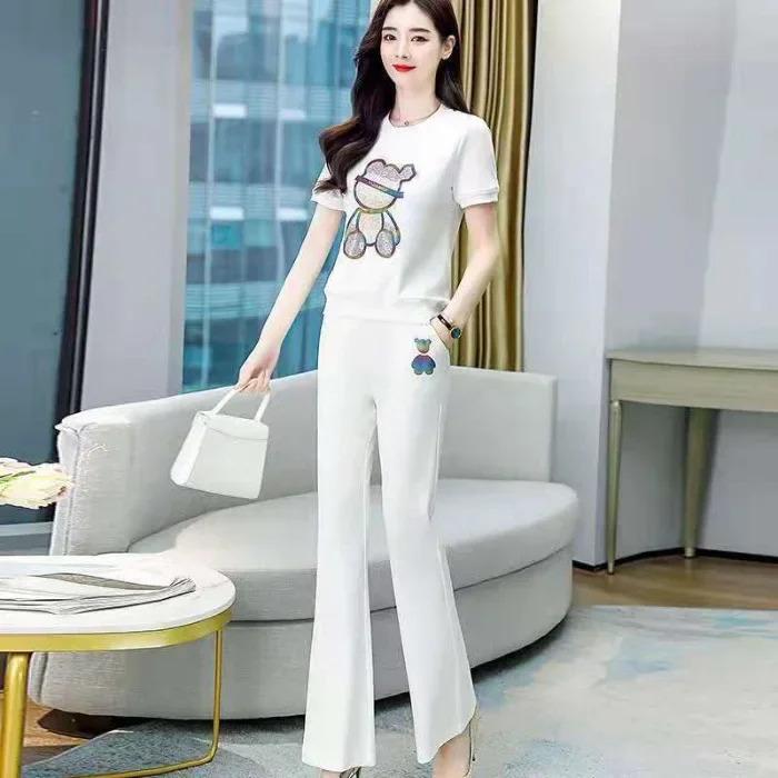 Bộ Đồ 2 Món Thể Thao Thường Ngày Ngoại Cỡ Thời Trang Nữ, Bộ Sưu Tập Mùa Hè Mới 2024, Phong Cách Trẻ Trung Và Bó Sát, Quần Ống Loe, Bộ Đồ Hợp Xu hướng 5