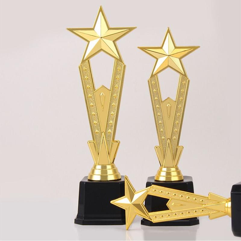 Product Introduction of New Golden Award Trophy Plastic Singing Dancing Competition Reward Prize Cup Craft Souvenirs School Rewarding Supply Winner Award Trophy Toy Children Award Prize 12