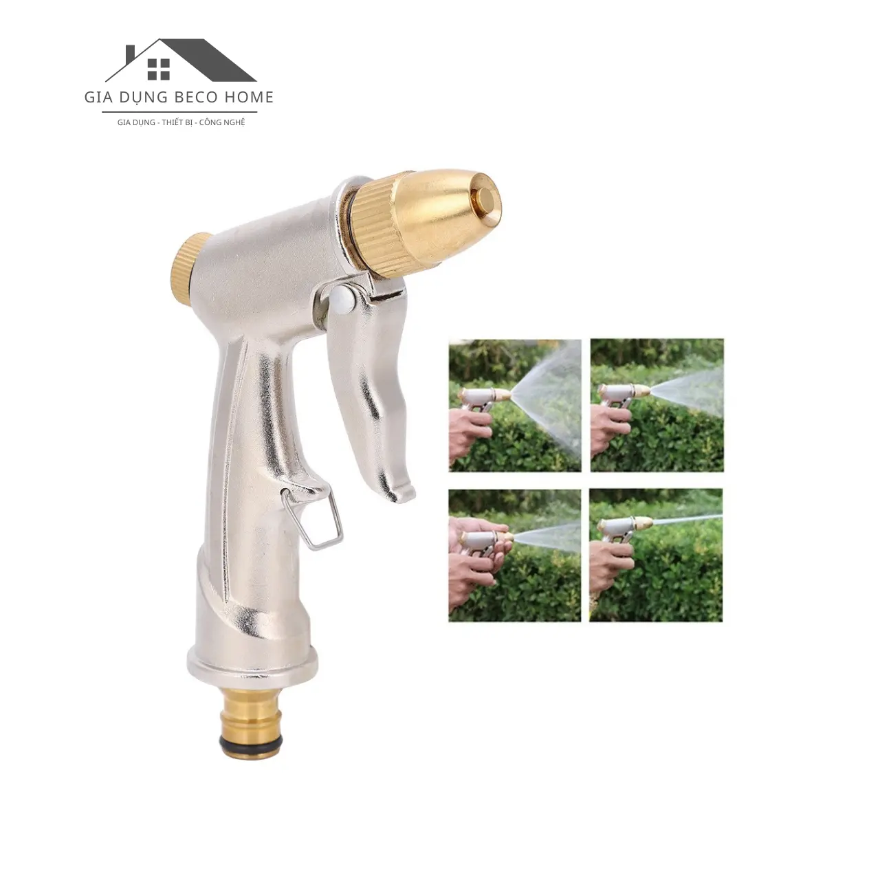 Đầu Vòi Xịt Nước Rửa Xe, Tưới Cây Tăng Áp Lực Nước Bằng Thép [ Tặng Kèm Đai Siết Cổ Dê ]