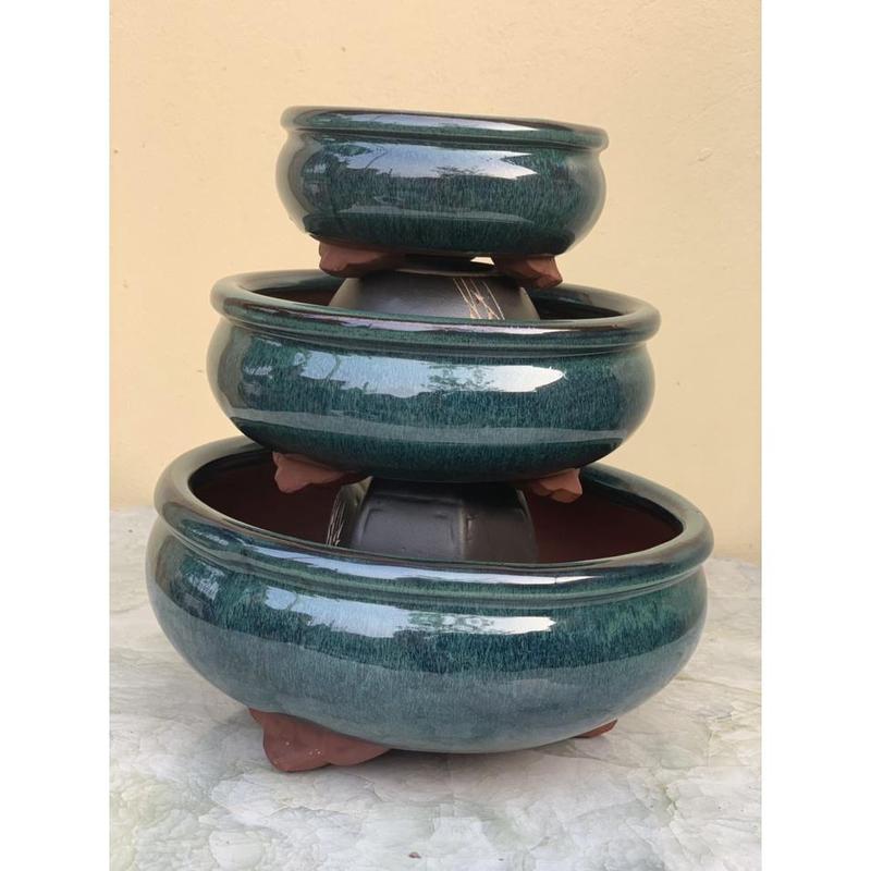  GV. Chậu bonsai Tròn mini xanh ngọc gốm Bát tràng 3 size BM-192 