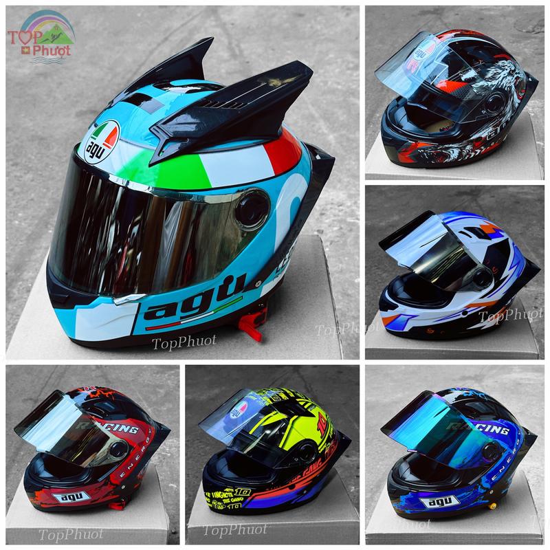 Mũ fullface Agu độ đuôi gió có chọn thêm sừng rùa tai mèo tai gấu - Hàng chính hãng tặng kèm túi đựng mũ Helmet Nón Bảo Hiểm