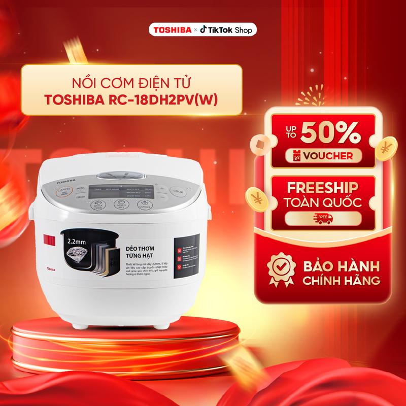 Nồi cơm điện tử Toshiba RC-18DH2PV(W) - 1.8L - Phù hợp 4-6 người - Lòng nồi dày 2.2mm chống dính - 11 chương trình nấu tự động - Hàng chính hãng bảo hành 12 tháng