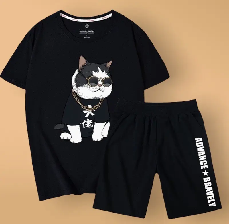 Bộ Quần Áo Thể Thao Nam Hè Unisex In Hình Mèo Đại Ca Ngầu Cá Tính Chất Thun Co Dãn Thấm Hút Nhanh Khô Kích Thước Phù Hợp Mọi Đối Tượng Sport Tập Thể Dục Chạy Bộ 0