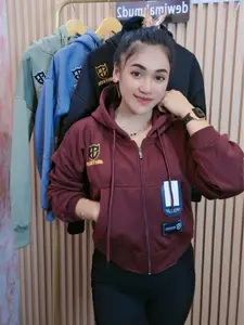 SIXTEEN crop zipper sleting hoodie bahan fleece tebal croptop Wanita