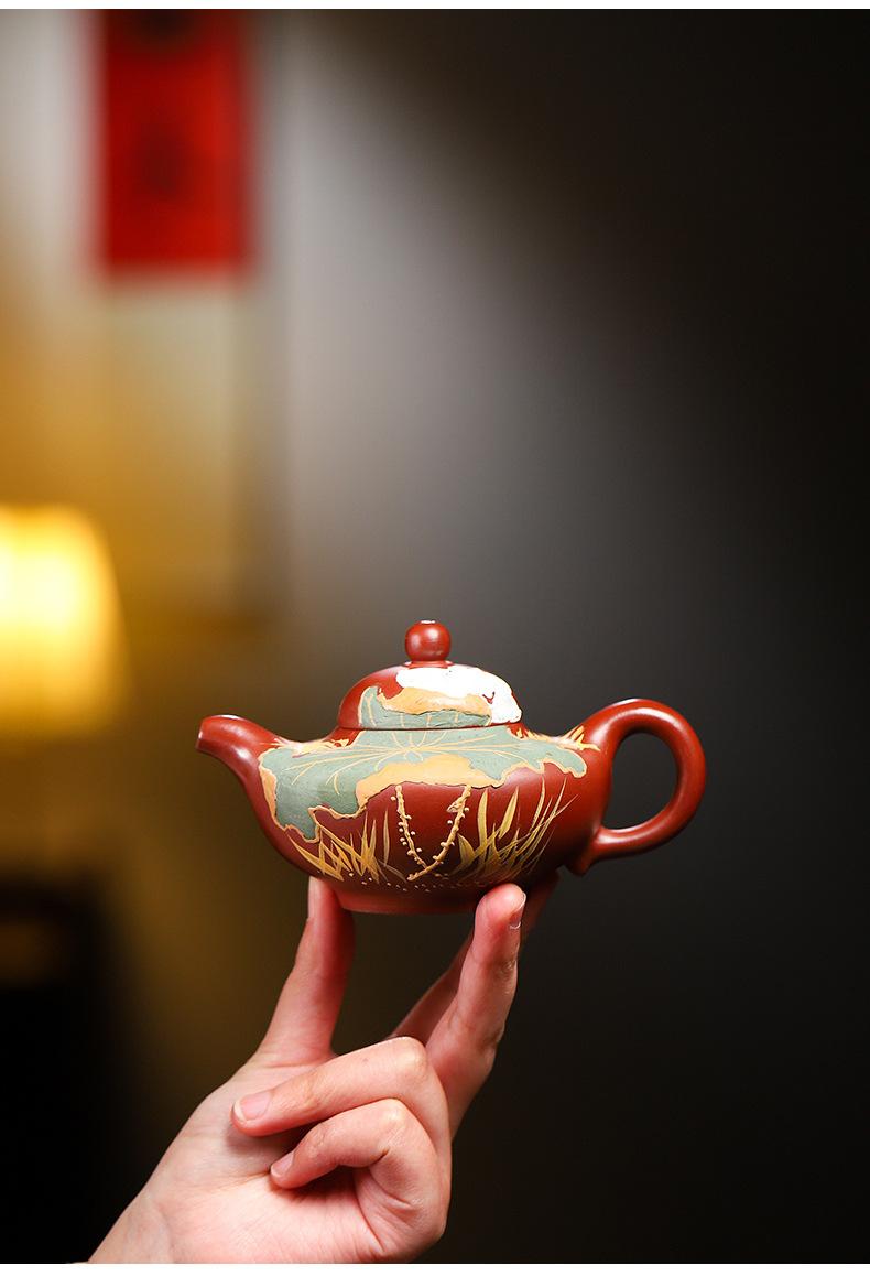 Product Introduction of Huaying Shenglight Yixing Purple Clay Teapot – Dahongpao Stone Red Clay Hand-Painted Rain Sand Design Gong Fu Tea Set perfect  teapot 5