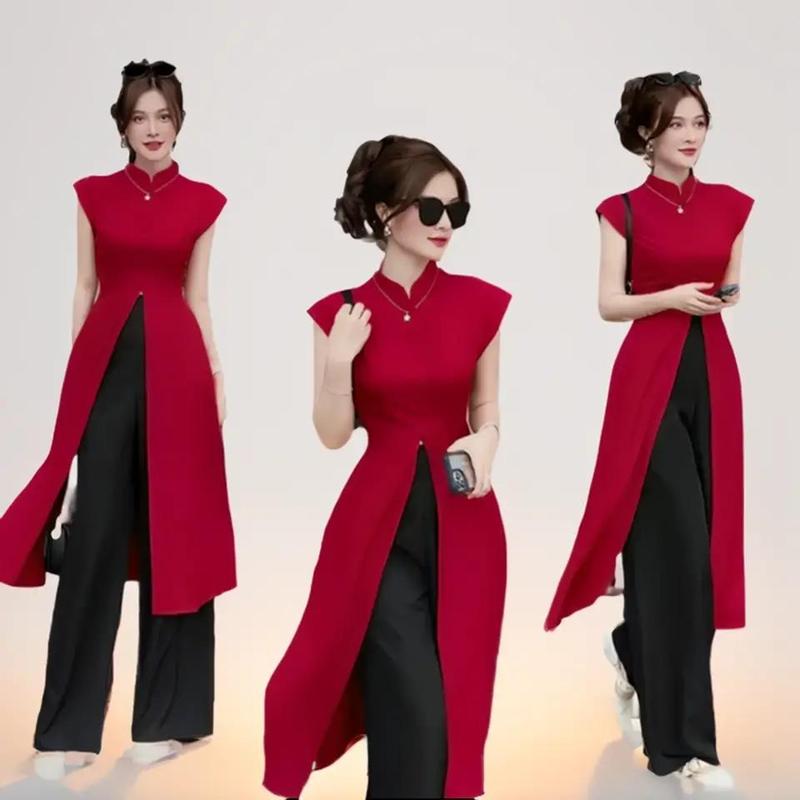 Sét áo dài cách tân phong cách hiện đại chất voan mềm mịn nhiều size Nữ Women Dress setchânváy tafta áo tingoan setđồ slay