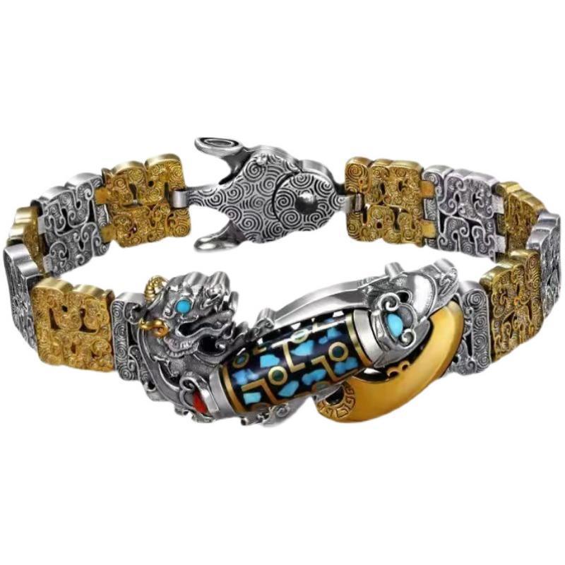 New Nine-Eyed Dzi Bead Pixiu Bracelet S925 Sterling Silver Men's Lucky Retro Personality National Trend Original Niche Design 4