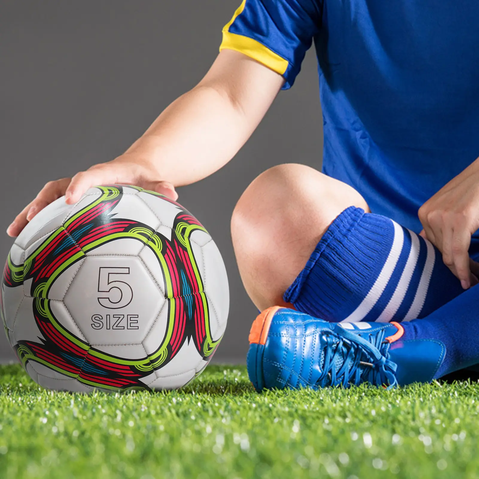 Outdoor Sports Foot Ball for Kids Students Size 3/5 Official Football Waterproof PVC Elastic Soccer Ball Professional Game Football for Exams Training & Competitions