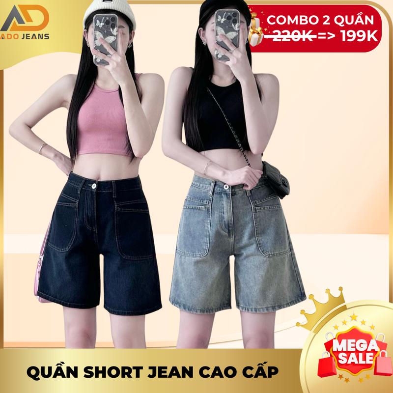 Quần jean ngố nữ lưng cao ống rộng,phối túi trước cá tính (S27)