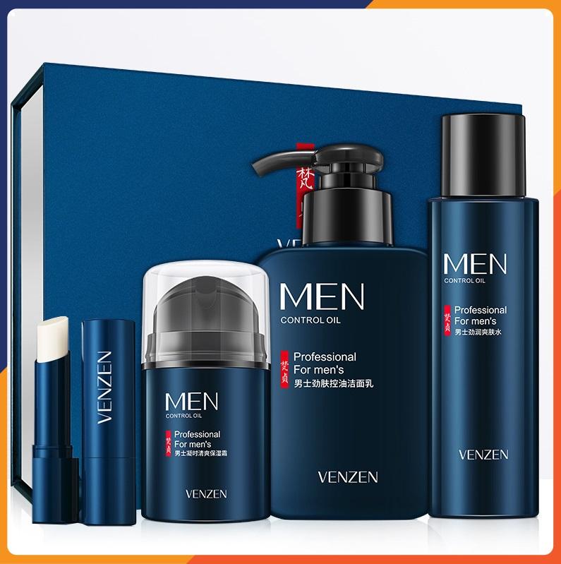 Set dưỡng da mặt và dưỡng môi cho nam giới gồm 4 món: Sữa rửa mặt + Toner + Kem dưỡng + Son dưỡng môi, giúp sạch da, dưỡng ẩm, dưỡng trắng, kiềm dầu, thu nhỏ lỗ chân lông SPU219
