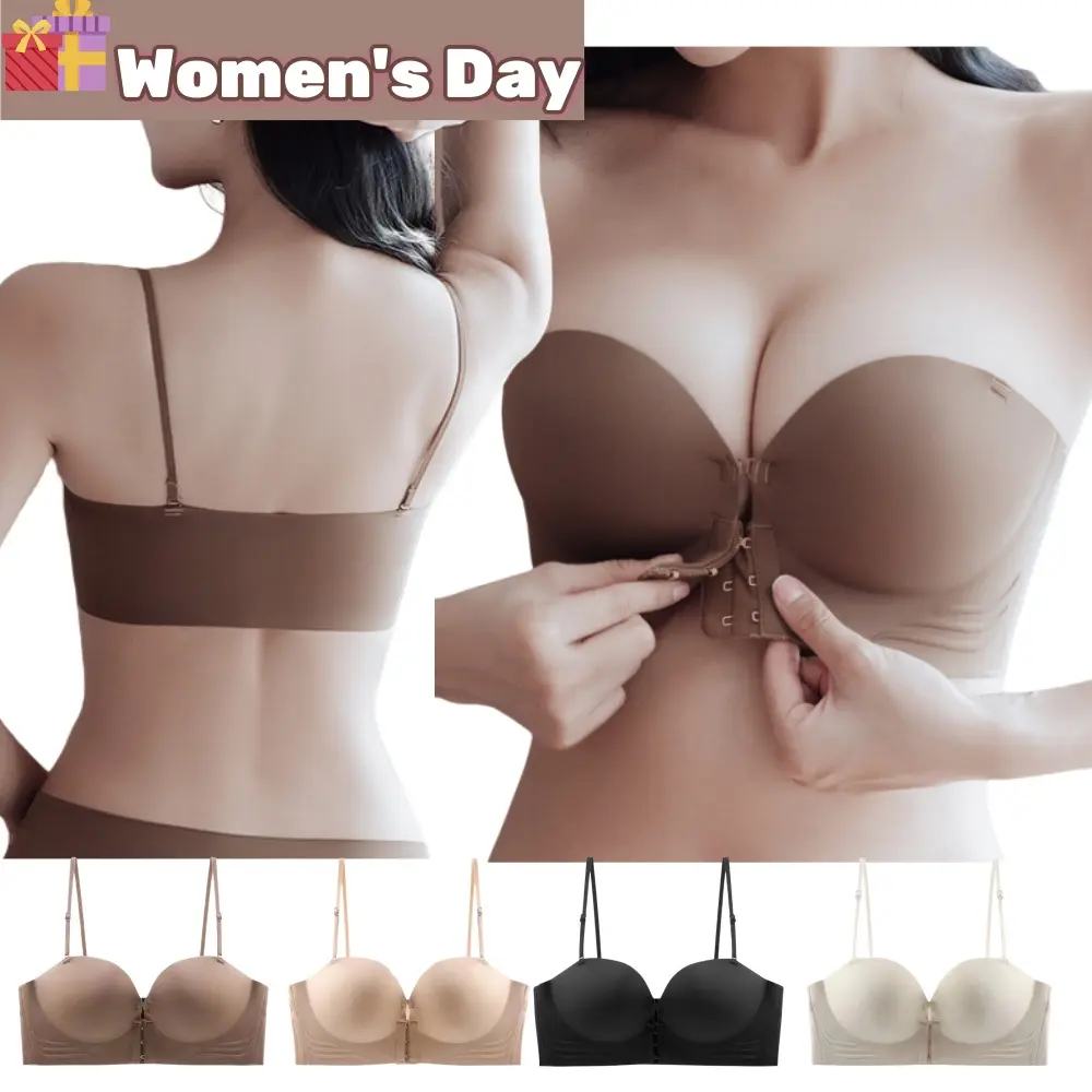 Front Buckle Bra For Women Wireless Detachable Shoulder Strap Non-slip Push Up Bra Invisible Soft Skin-friendly Anti-sagging Women's Underwear