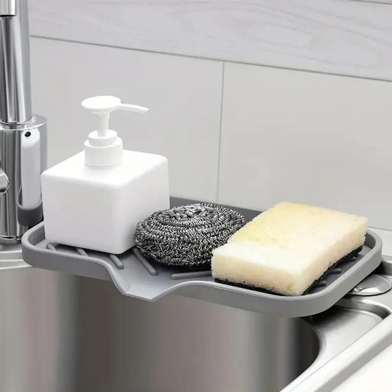 Product Introduction of Durable Soap Dish Sink Silicone Tray Self Draining Tray Kitchen Organizer Sponge Storage Holder Countertop Sink Bathroom Gadget Soap Storage Rack Home Decor 15