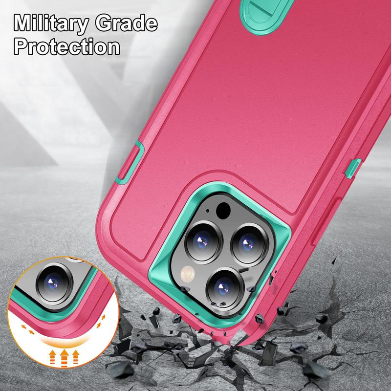 Shockproof Phone Case with Stand, Anti-slip & Anti-drop Phone Protective Cover, Phone Accessories Compatible with iPhone 16ProMax 15 14Plus 13pro 12 11Pro Max 6
