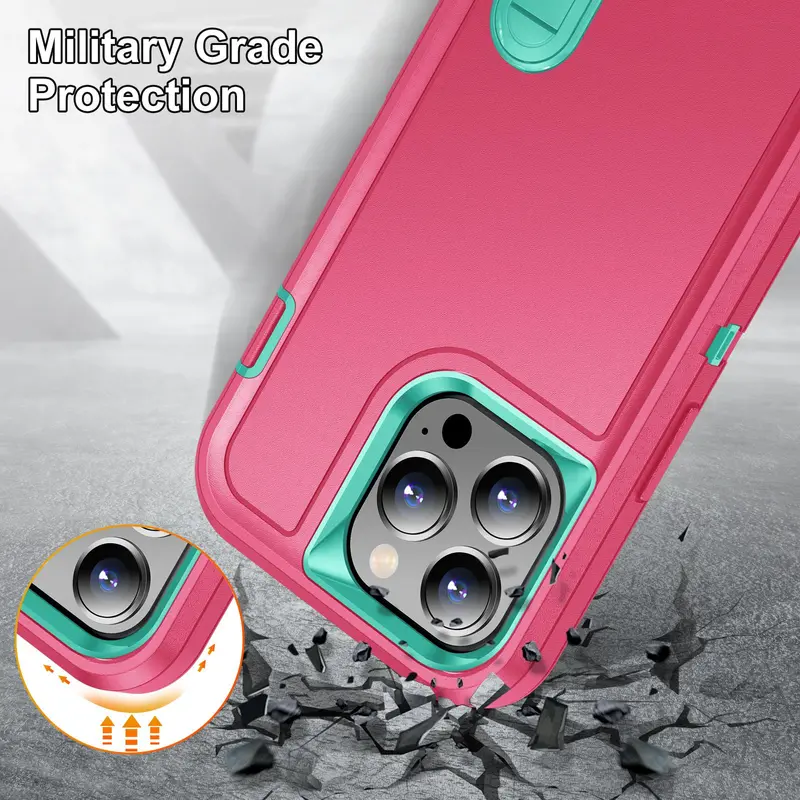 Shockproof Phone Case with Stand, Anti-slip & Anti-drop Phone Protective Cover, Phone Accessories Compatible with iPhone 16ProMax 15 14Plus 13pro 12 11Pro Max 6