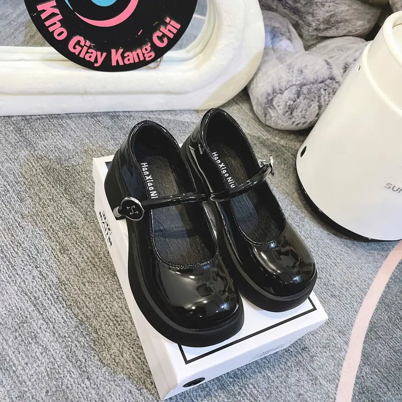 Giày nữ Lolita đế độn 5p quai ngang da bóng . Lót mềm êm chân hàng fullbox già  y giày  mary giày  mary jane guốc  búp A88-11 Shoes Cao Su 3