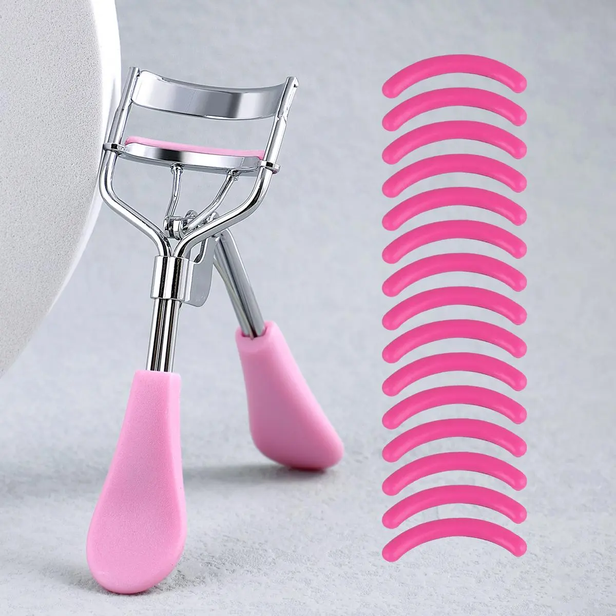 Portable Eyelash Curling Tools, 1 Count Stainless Steel Eyelash Curler with 15pcs Silicone Pad, Professional Lash Makeup Tools for Lash Extensions