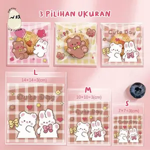 Cookie Packaging Harga 1 Pcs OPP Plastik Kue Pembungkus Roti Souvenir Perekat UK.7X7 10X10 14X14 Bahan Tebal Sudah Ada Perekat 3 Macam Ukuran Merah
