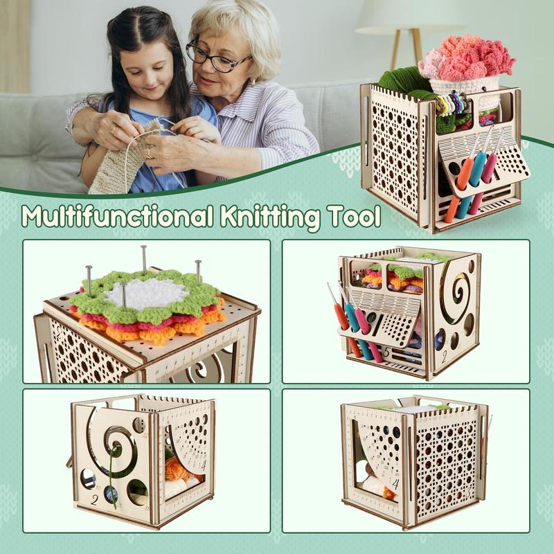 Wooden Knitting Storage Box, 1 Count Multifunctional Knitting Yarn Holder, Knitting Bag Yarn Organizer, Diy Crochet Knitting Storage Box [only Storage Box], Best Friend Gifts 4