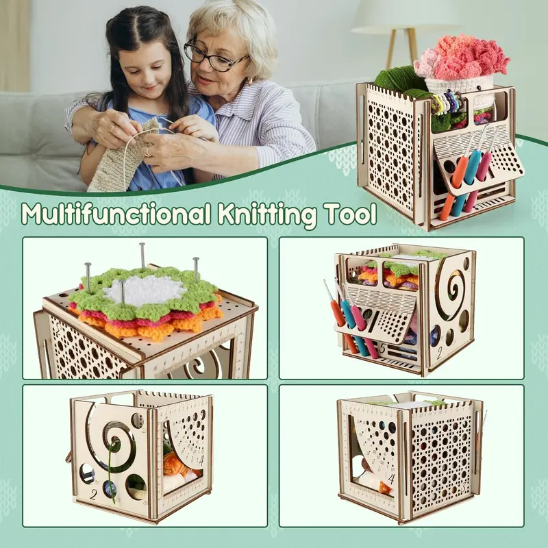 Wooden Knitting Storage Box, 1 Count Multifunctional Knitting Yarn Holder, Knitting Bag Yarn Organizer, Diy Crochet Knitting Storage Box [only Storage Box], Best Friend Gifts 3