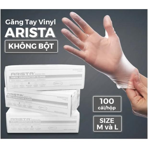  Găng tay VINYL ARISTA không bột làm bằng nhựa dẻo PVC dùng trong thực phẩm vệ sinh   100c  hộp  