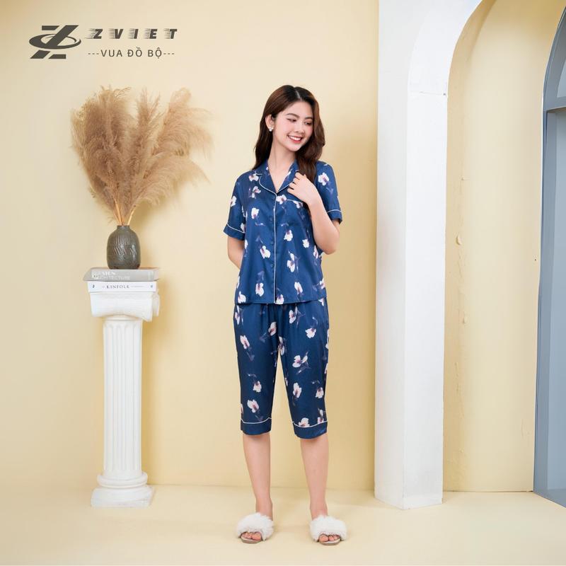 Đồ bộ PIJAMA mẫu lửng-áo ngắn tay. Chất liệu vải Lụa Hàn mềm mịn thoáng mát,kiểu dáng thanh lịch, trẻ trung ZViet Women Nữ Voi Quần Ngủ Nho Áo Ngủ dobo tay ngan 1