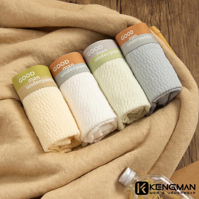 Sét 4 quần sịp nam boxer Kengman - Goodman cotton tổ ong cao cấp quần xì co dãn đàn hồi mềm mịn thoáng khí Menswear Quần Boxer Quần Lót Nam