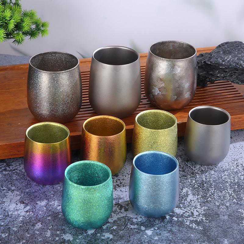 Product Introduction of New Titanium Bottle Double Layer Egg Shell Cup Big Belly Egg Cup Household Heat Insulation Light Luxury Beer Steins U-Cup Bra Pure Titanium Water Cup Tumbler Mug Reusable 0