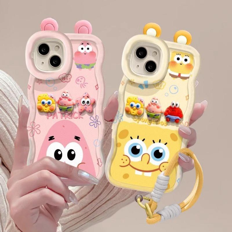 Ốp Điện Thoại Búp Bê Spongebob, Thiết Kế Dễ Thương, Tương Thích Với iPhone 16, 15, 14, 13, 12, 11, Pro Max, XR, X, XS Max, Có Giá Đỡ Đôi Băng Dài, Ốp Lưng Chống Sốc Case