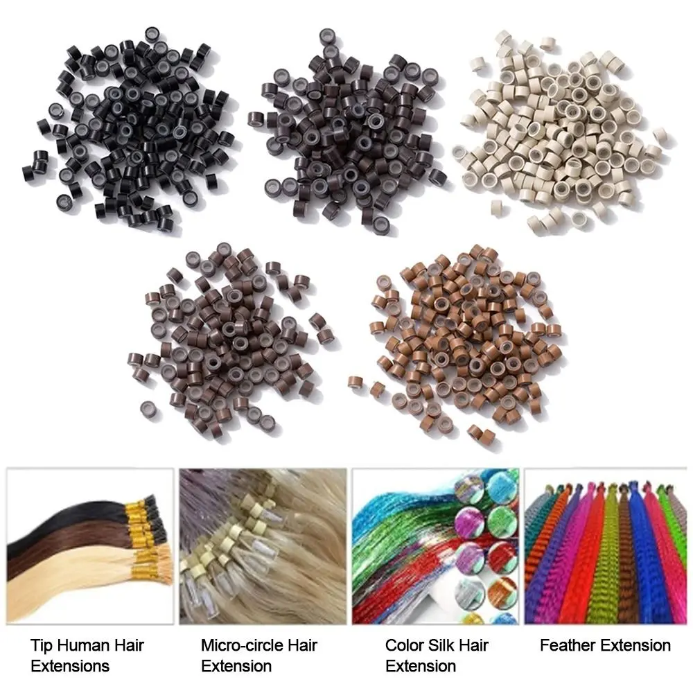Cincin Rambut Nano, 500pcs, 5 Warna, Manik, Alat Sambungan Rambut Fesyen, Cincin Nano Silikon, Tongkat Manik Mikro, Pautan Sambungan Rambut, Pautan Manik, Cincin Sambungan Rambut Mikro, Sesuai untuk Penggaya Rambut