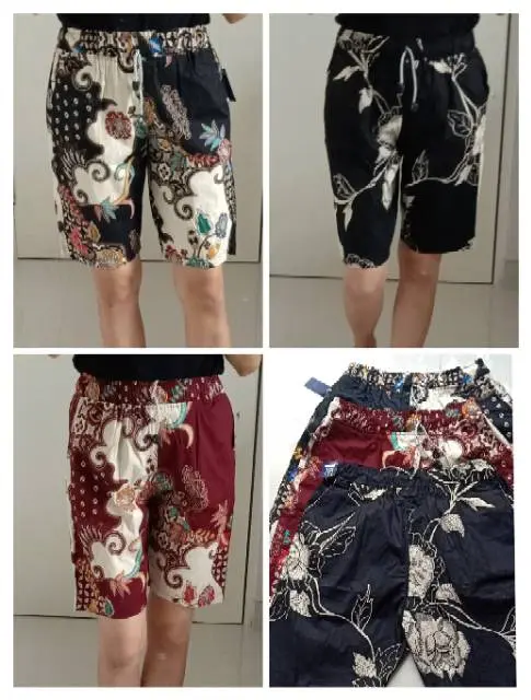 Ready!! Celana Kulot Dewasa 3/4 Motif Batik Kantong Katun Melar Stretch Shorts Wanita 1
