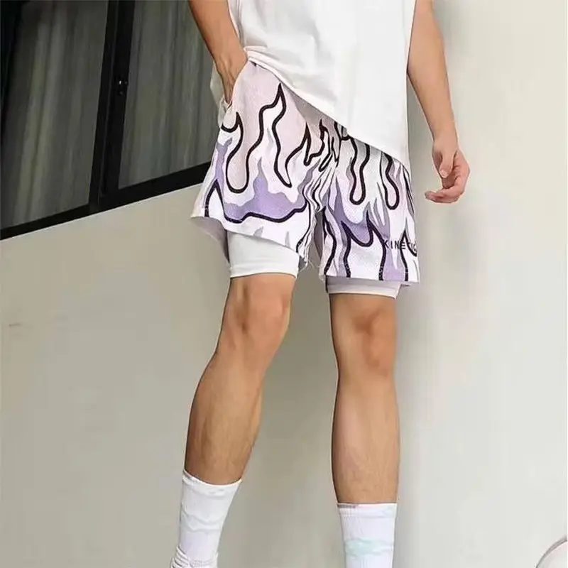 Quần Đùi Bóng Rổ Nam, Ngoại Cỡ S-5XL, In Hình Hip Hop Ngầu Dáng Rộng Vừa Vặn, Làm Bằng Lưới, Thích Hợp Cho Bóng Rổ Sport có thể giặt máy đen