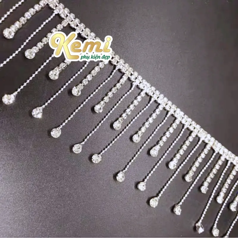 Dây đá tua rua giọt nước toòng teng rơi (1 mét) sáng lấp lánh phụ kiện trang trí áo váy quần giày mũ 4