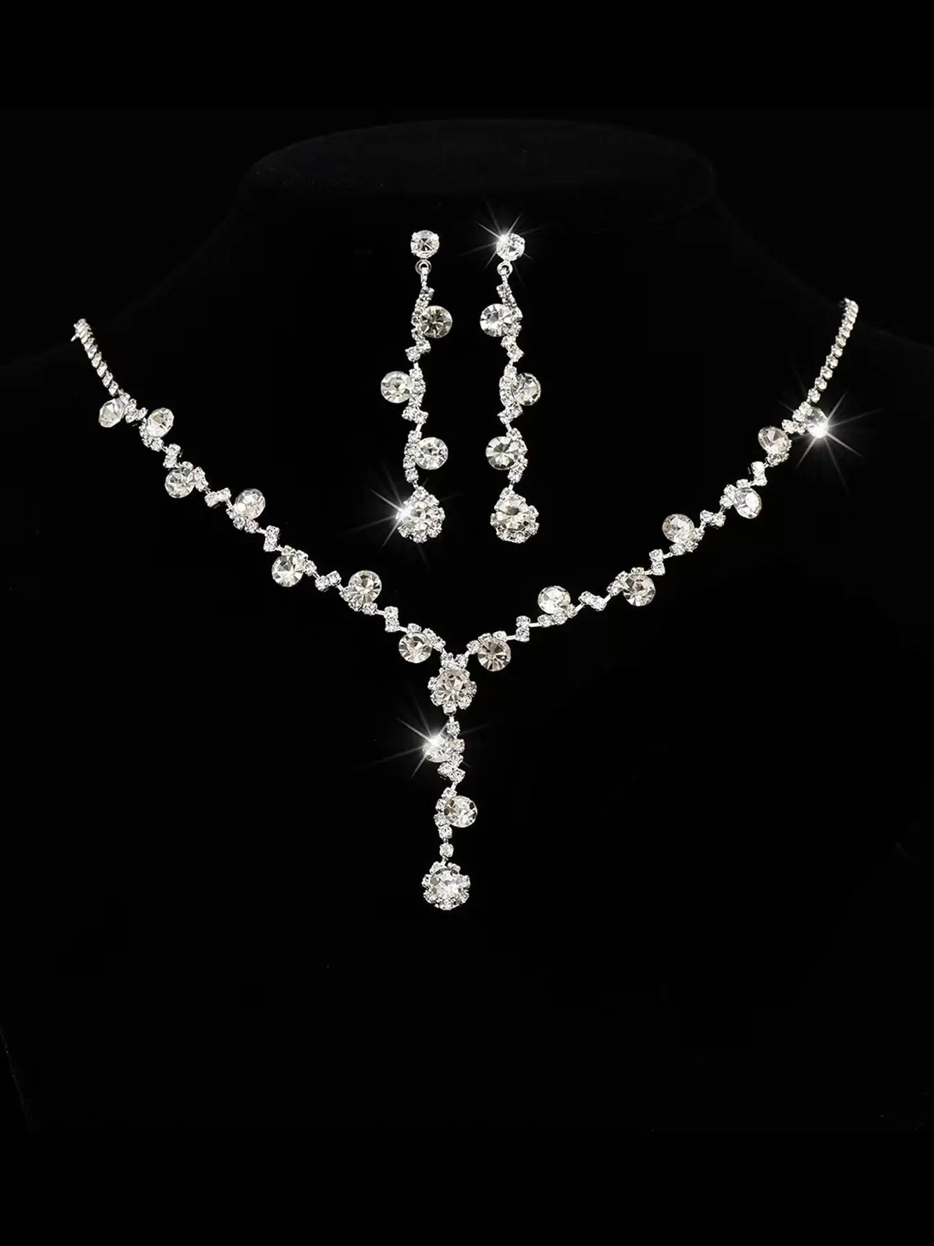 Women's Elegant Artificial Crystal Decorated Necklace & Earrings, Exquisite Trendy Jewelry Set, Fashionable Accessories for Party & Daily Clothing Decor