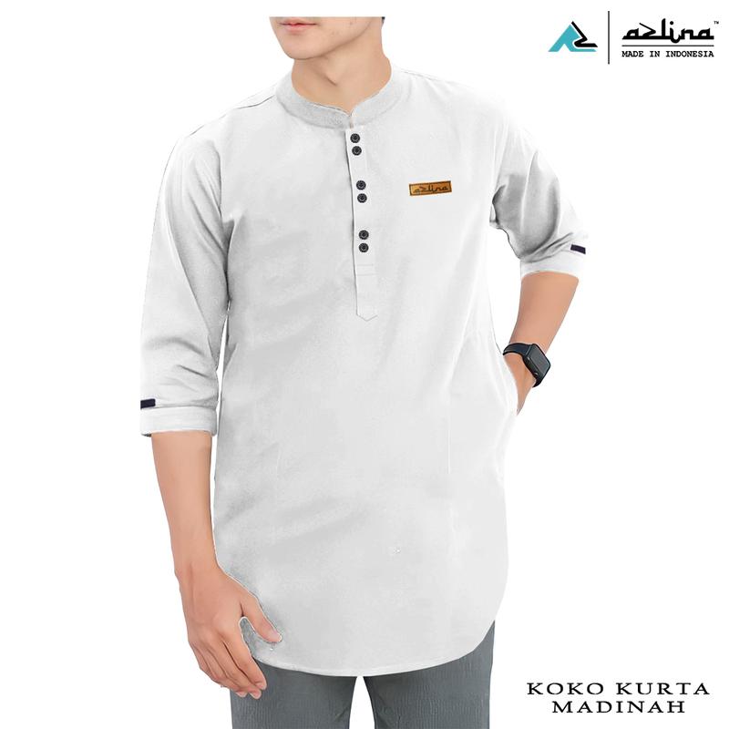 Baju Koko kurta fashion muslim pria model lengan 3/4 bahan katun madinah premium Azlina Formal Nyaman Simple Dewasa 0